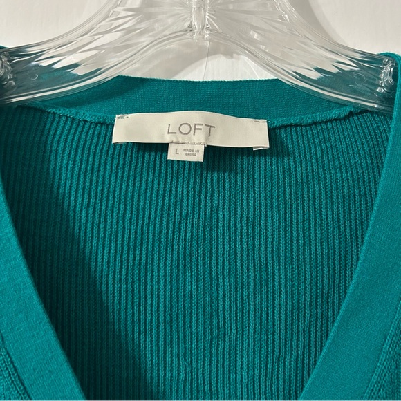 LOFT Teal Green Ribbed Button Down Style Cardigan Sweater Large - Picture 10 of 11